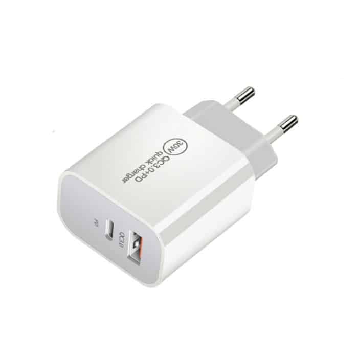 PD30W USB-C / Typ-C + QC3.0 USB-Dual-Port-Ladegerät mit 1 m Typ-C-zu-Typ-C-Datenkabel, EU Plug, US Plug, AU Plug – Bild 8