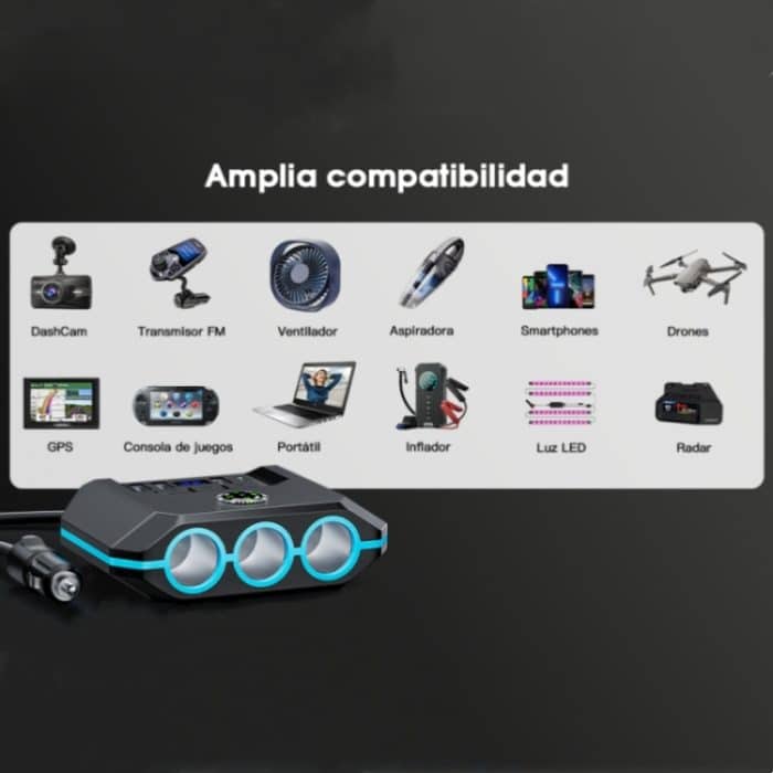 TR-52 mit LED-Spannungsanzeige QC3.0 Auto-Schnellladeadapter mit 3 Steckdosen – Bild 6