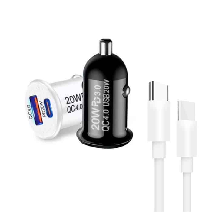 P10 Mini QC4.0 USB / PD20W Autoladegerät mit Typ-C-zu-Typ-C-Schnellladedatenkabel, P10 with Cable (Black), P10 with Cable (White) – Bild 2