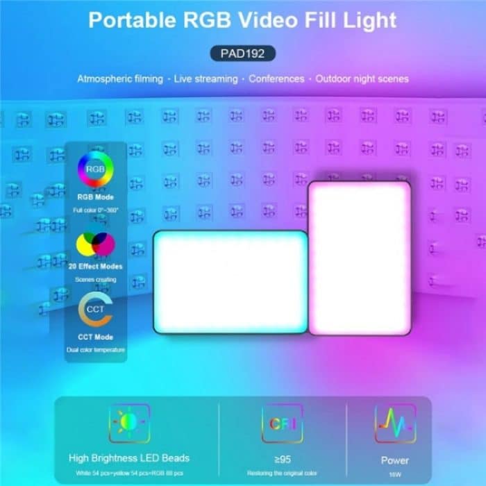VLOGLITE PAD192RGB für DSLR-Kamera Gopro LED-Kamera-Fülllicht RGB-Vollfarb-Fotografiebeleuchtung – Bild 2