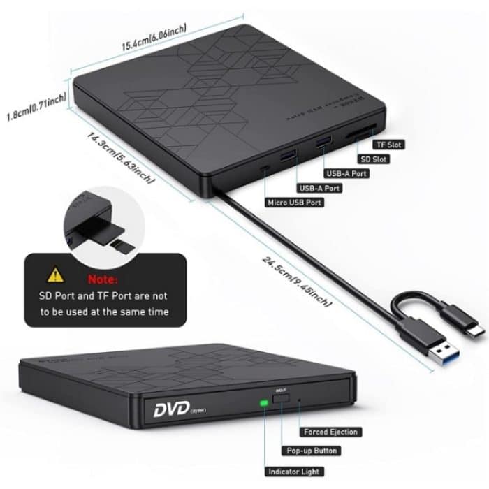 BT668 Lesbare TF/SD-Karte USB-Multifunktions-CD-Player Externes optisches Laufwerk DVD-Brenner – Bild 7