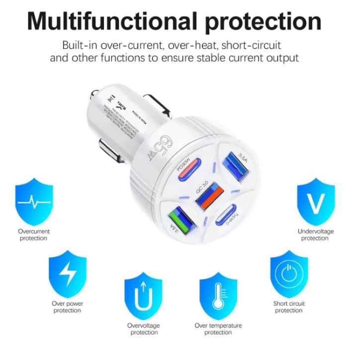 TE-P50 65W PD30W Typ-C x 2 + USB x 3 Multi-Port-Autoladegerät, without Cable – Bild 4