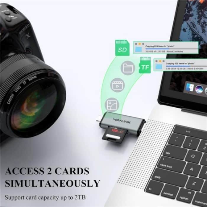 WAVLINK WL-CR3002 Multifunktions-Mini-Aluminiumlegierungsgehäuse Typ C + USB3.0 SD/TF-Kartenleser – Bild 6