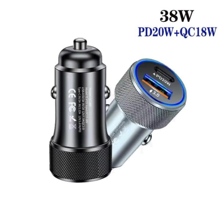 P19 Metall PD20W USB-C + QC18W USB Dual Port Autoladegerät – Bild 2