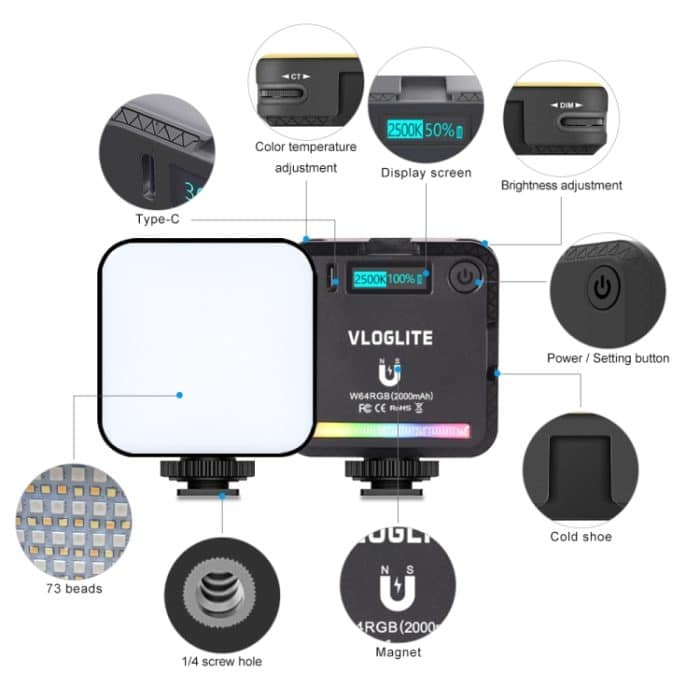 VLOGLITE W64RGB Dimmbares RGB-LED-Taschenfülllicht 20 Modi Live-Übertragungs-Videolicht – Bild 3