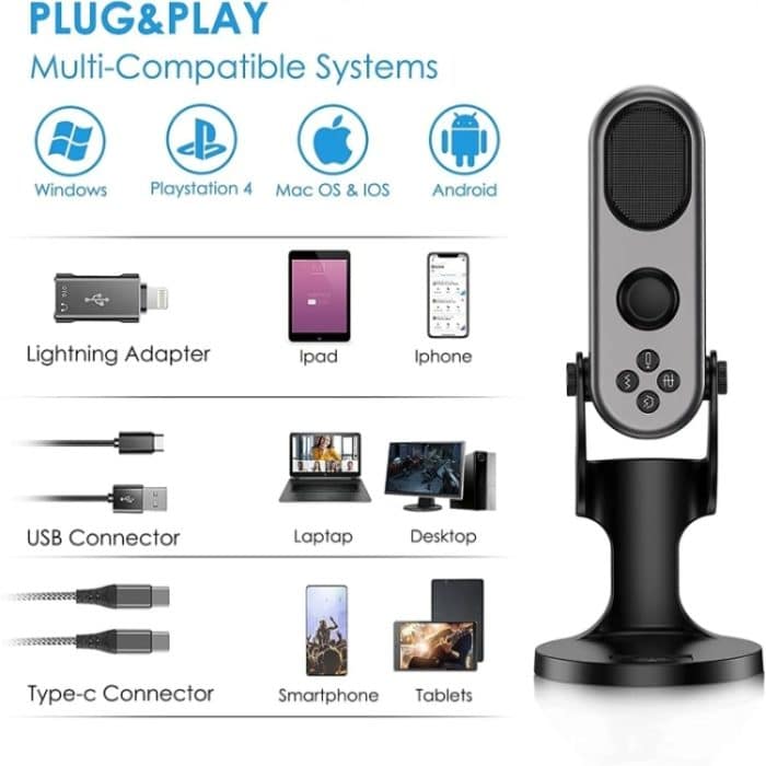 JMARY MC-PW7 USB-Desktop-Mikrofon mit Nierencharakteristik und Rauschunterdrückung – Bild 5