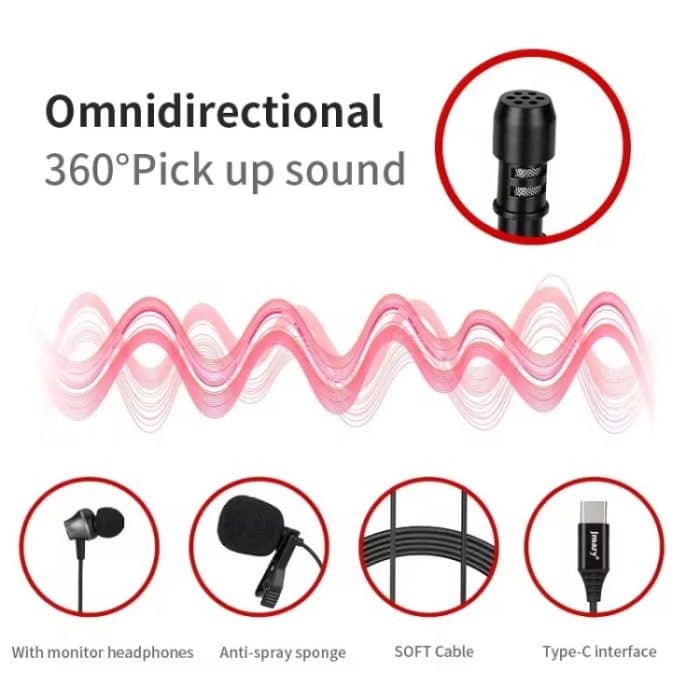 JMARY MC-R6 Lavalier Typ-C-Port-Kabelmikrofon mit In-Ear-Kopfhörer, Länge: 3 m – Bild 4