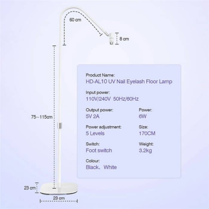HD-AL10 UV-Maniküre-Wimpern-Schönheits-Stehlampe, Fokuseinstellung, Touch-Dimmung mit Fußschalter, US Plug, UK Plug, EU Plug, AU Plug – Bild 8
