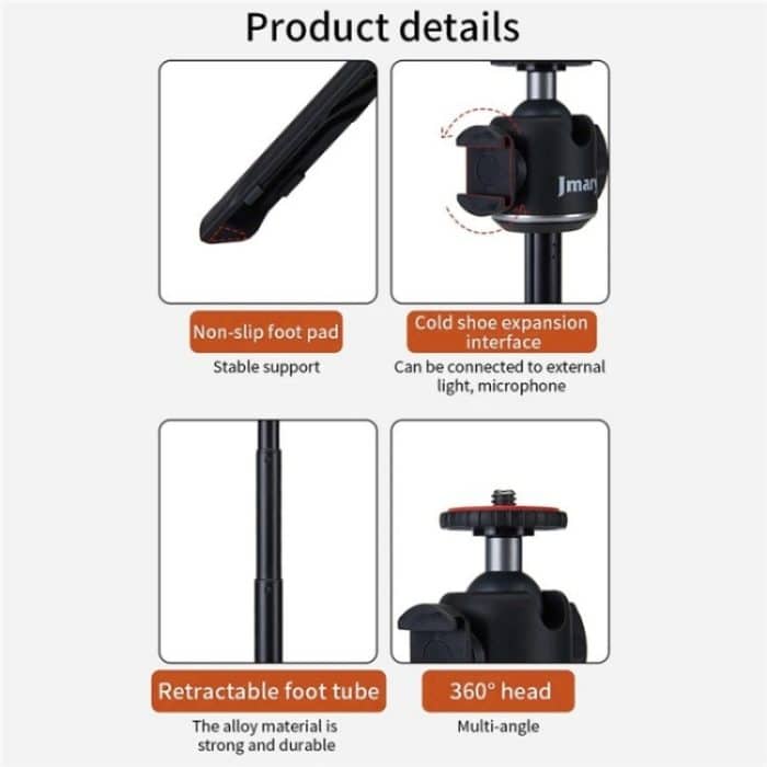 JMARY MT-29 Mini Ausziehbarer Live-Streaming-Desktop-Stativ Selfie-Stick Kamera-Telefonhalter – Bild 5