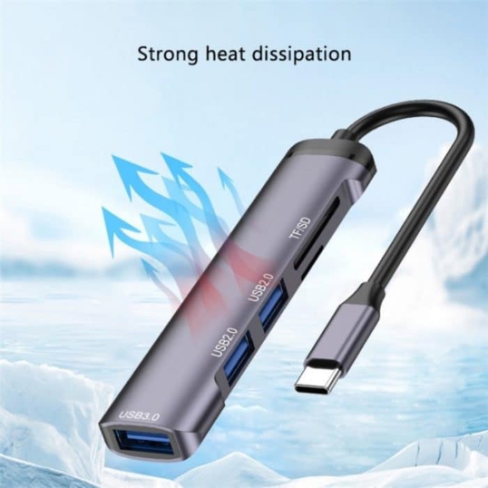 T505 Laptop-Telefonadapter Typ C auf USB2.0x2 + USB3.0 + TF-/SD-Kartensteckplätze USB-HUB – Bild 3