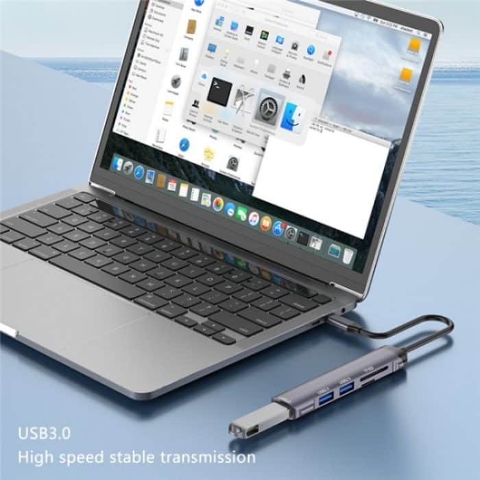 T505 Laptop-Telefonadapter Typ C auf USB2.0x2 + USB3.0 + TF-/SD-Kartensteckplätze USB-HUB – Bild 4