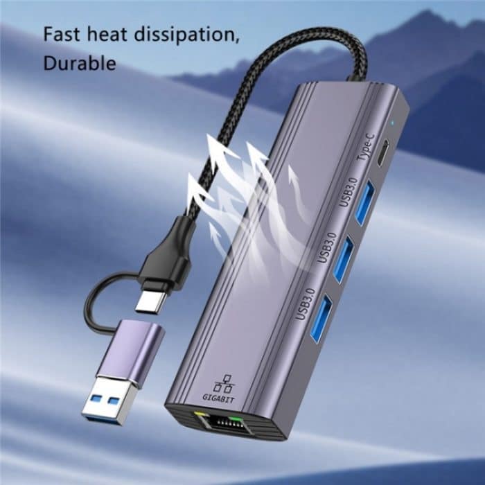 T513 USB-A / Typ-C auf USB3.0 x 3 + USB-C + Gigabit Laptop-Adapter-Dockingstation – Bild 5