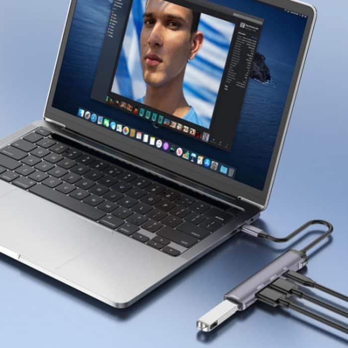 T506 Aluminiumlegierung Multi-Port-Konverter USB-C 3.0 zu PD + USB 3.0 + 2 x USB 2.0 Adapter HUB – Bild 6