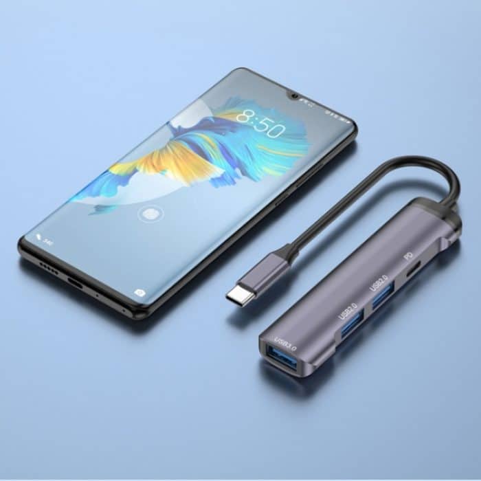 T506 Aluminiumlegierung Multi-Port-Konverter USB-C 3.0 zu PD + USB 3.0 + 2 x USB 2.0 Adapter HUB – Bild 8