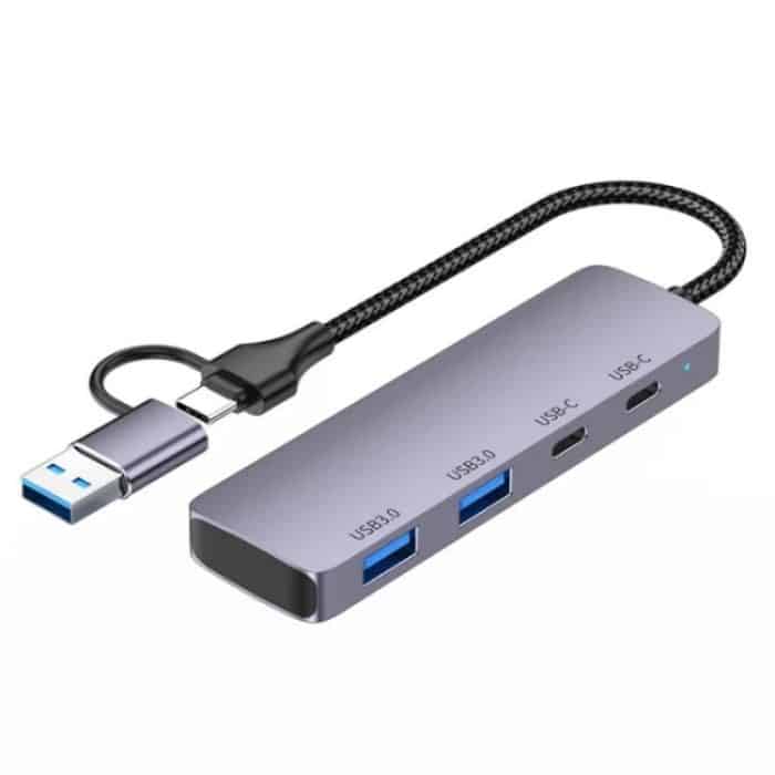 T-32C 2-in-1-Kabel USB 3.0 + Typ-C 4-Port-Hub Dockingstation aus Aluminiumlegierung – Bild 1
