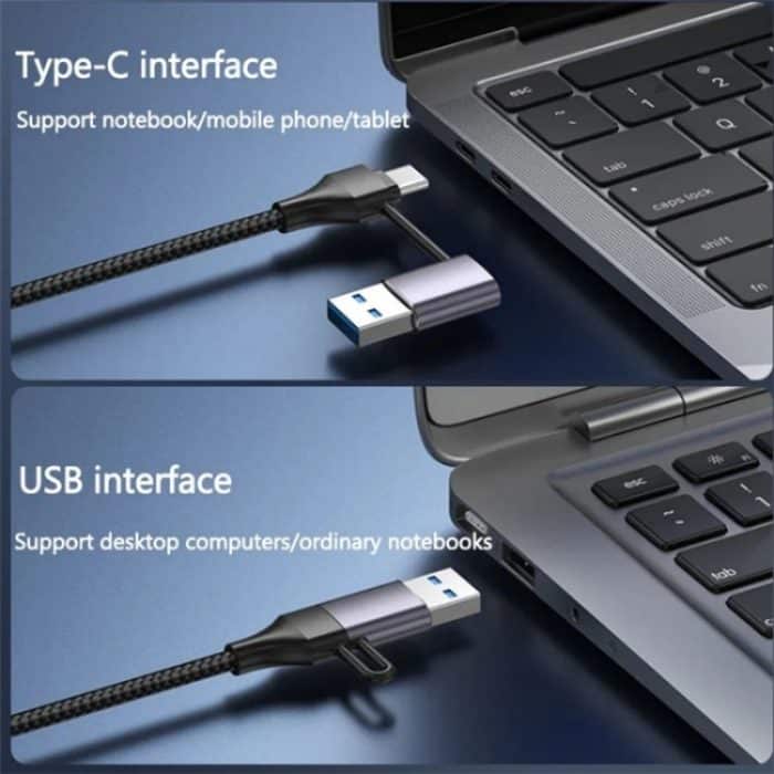 T-32C 2-in-1-Kabel USB 3.0 + Typ-C 4-Port-Hub Dockingstation aus Aluminiumlegierung – Bild 3