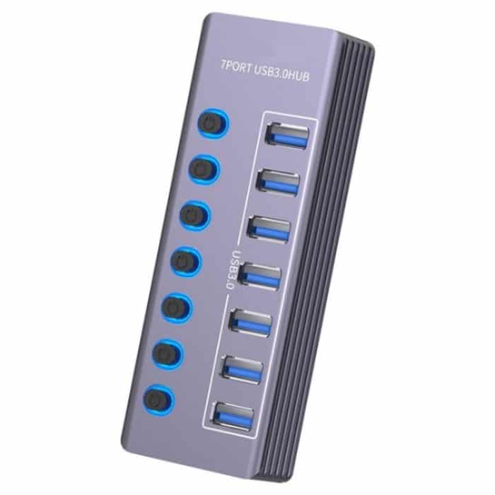 U307 Aluminiumlegierung 7-Port Splitter 5Gbps High Speed ​​USB 3.0 Hub mit unabhängigem Schalter – Bild 1