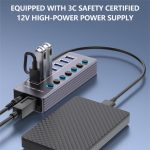 U307 Aluminiumlegierung 7-Port Splitter 5Gbps High Speed ​​USB 3.0 Hub mit unabhängigem Schalter – Bild 3