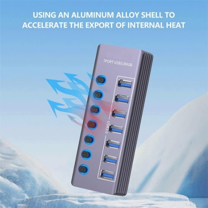U307 Aluminiumlegierung 7-Port Splitter 5Gbps High Speed ​​USB 3.0 Hub mit unabhängigem Schalter – Bild 5