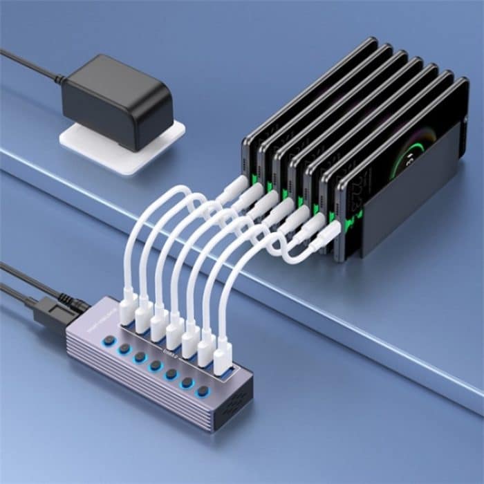 U307 Aluminiumlegierung 7-Port Splitter 5Gbps High Speed ​​USB 3.0 Hub mit unabhängigem Schalter – Bild 7