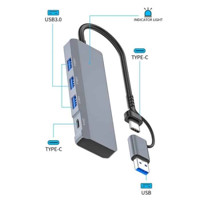 ADS-309D USB / Typ-C auf 3 x USB 3.0 + Typ-C Datenport-Erweiterungs-Hub-Adapter – Bild 4