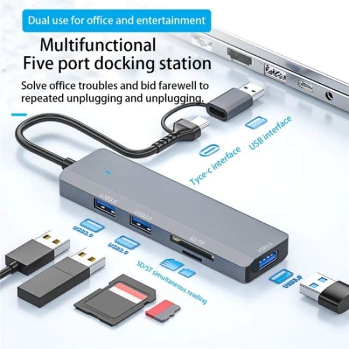 ADS-310D 2-in-1 Typ-C + USB auf 3 x USB 3.0 + SD / TF-Kartensteckplätze Multi-Port-Hub – Bild 3
