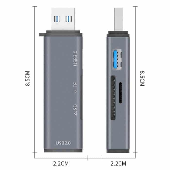 ADS-308A SD/TF-Kartenleser Aluminiumlegierung USB 3.0 + USB 2.0 Splitter Hub – Bild 3
