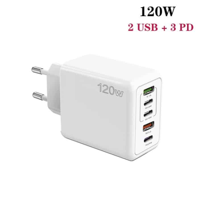 120 W PD3.0 3 Typ-C 2 USB Multi-Port-Schnellladegerät mit Typ-C auf Typ-C Kabel, EU-Stecker, EU Plug + C to C Cable – Bild 8