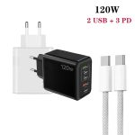 120 W PD3.0 3 Typ-C 2 USB Multi-Port-Schnellladegerät mit Typ-C auf Typ-C Kabel, EU-Stecker, EU Plug + C to C Cable – Bild 2