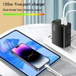 120 W PD3.0 3 Typ-C 2 USB Multi-Port-Schnellladegerät mit Typ-C auf Typ-C Kabel, EU-Stecker, EU Plug + C to C Cable – Bild 5