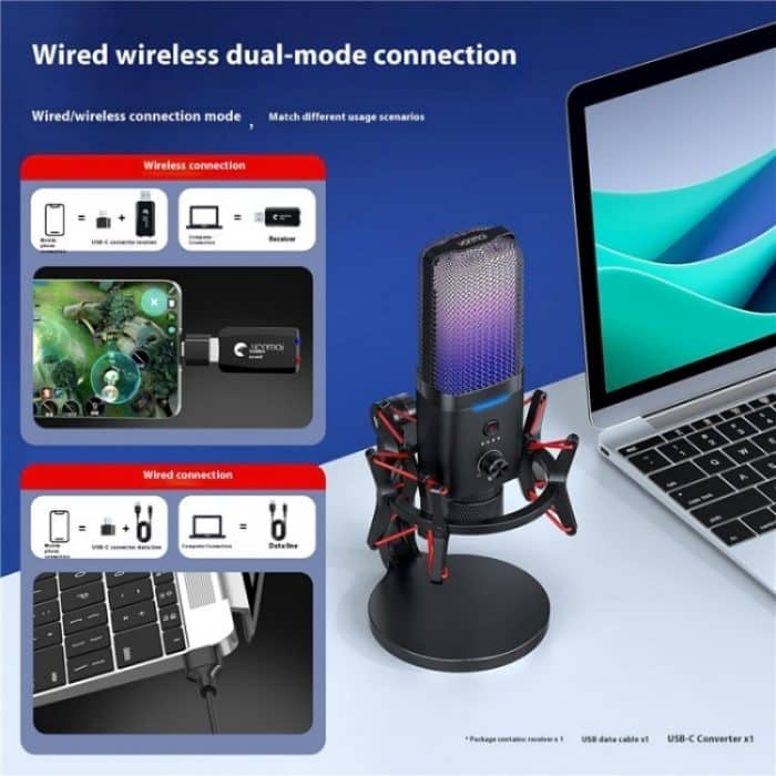 Yanmai X3W Kabelloses/kabelgebundenes Dual-Mode-RGB-Gaming-Mikrofon mit Rauschunterdrückung – Bild 9