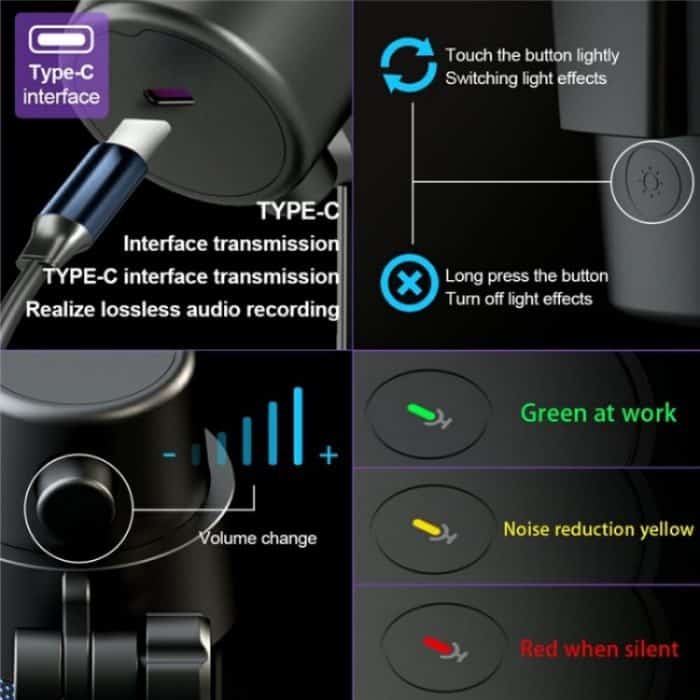 M8 Professionelles Desktop-Kondensatormikrofon mit RGB-Licht – Bild 7