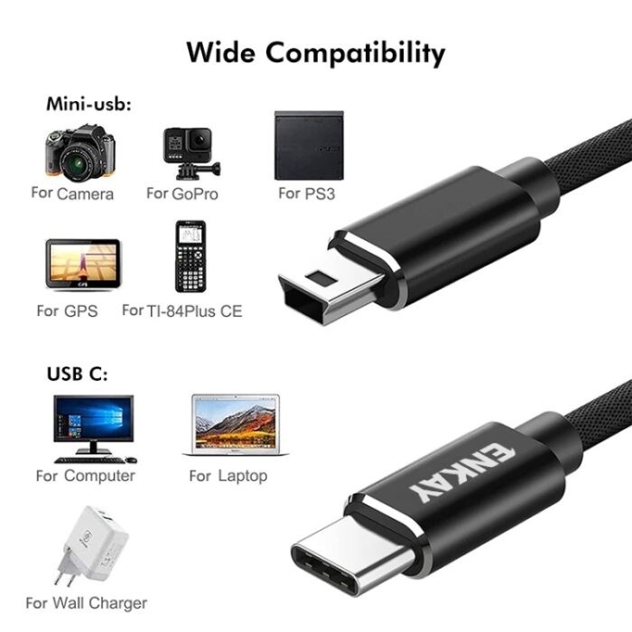 ENKAY ENK-CB169USB C / Typ-C auf Mini USB 2.0 Ladekabel Datenkabel, Länge 1m – Bild 3
