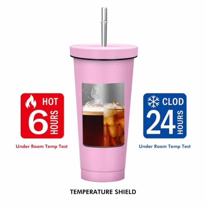 JUNSUNMAY 500 ml 304 Edelstahl Vakuum Wasserflasche Kaffeetasse mit Deckel und Strohhalm – Bild 2