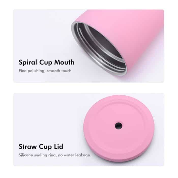 JUNSUNMAY 500 ml 304 Edelstahl Vakuum Wasserflasche Kaffeetasse mit Deckel und Strohhalm – Bild 3