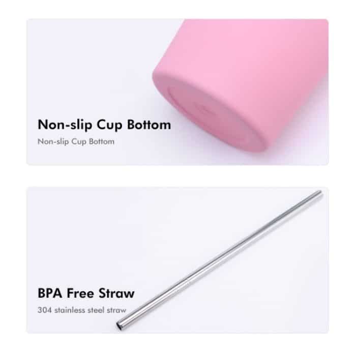 JUNSUNMAY 500 ml 304 Edelstahl Vakuum Wasserflasche Kaffeetasse mit Deckel und Strohhalm – Bild 4