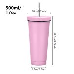 JUNSUNMAY 500 ml 304 Edelstahl Vakuum Wasserflasche Kaffeetasse mit Deckel und Strohhalm – Bild 6