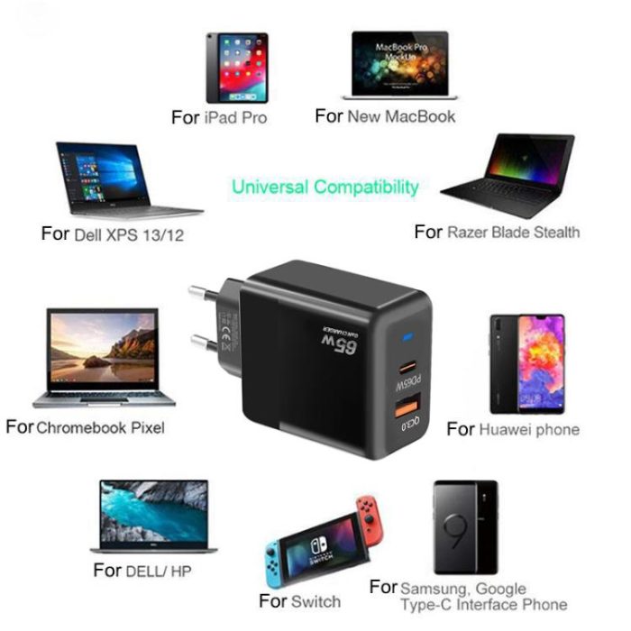 GaN PD 45W + QC3.0 USB Fully Compatible Protocol Charger，EU Plug, EU Plug – Bild 5