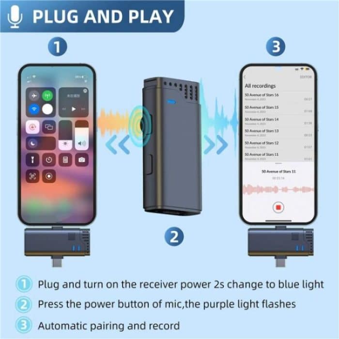 JMARY MW16 3,5 mm, Typ C, 8-poliges 3-in-1-2,4-G-Lavalier-Funkmikrofon – Bild 2