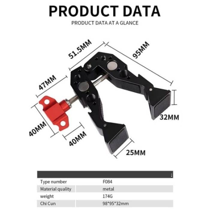 F084 Metall-Blitzschuhhalterung Multifunktions-Krabbenklemme Universal-Fotografie-Lichtstativklemme – Bild 9