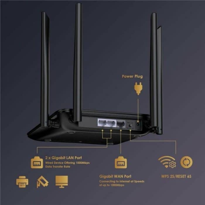 WAVLINK WN530HG4 Home Gigabit Ethernet MU-MIMO Router AC1200 Dual Band Router, US Plug, UK Plug, EU Plug, AU Plug – Bild 6