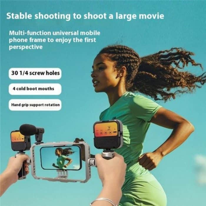 C072 Aluminiumlegierung Handheld Smartphone Käfig Rig Fotografie Stabilisator Dual Griff Rahmen – Bild 4