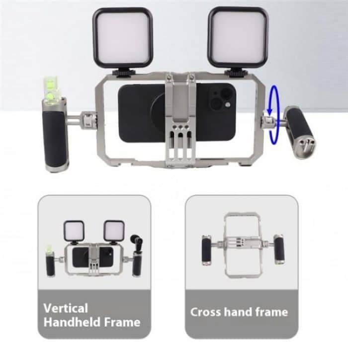 C072 Aluminiumlegierung Handheld Smartphone Käfig Rig Fotografie Stabilisator Dual Griff Rahmen – Bild 9