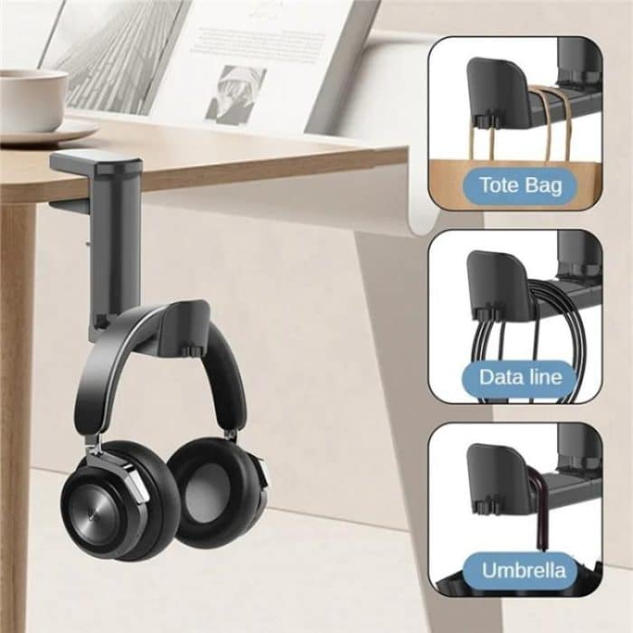 XWJ-EJJ01 360 Degree Rotatable Under Desk Storage Bracket Gaming Headset Holder – Bild 9