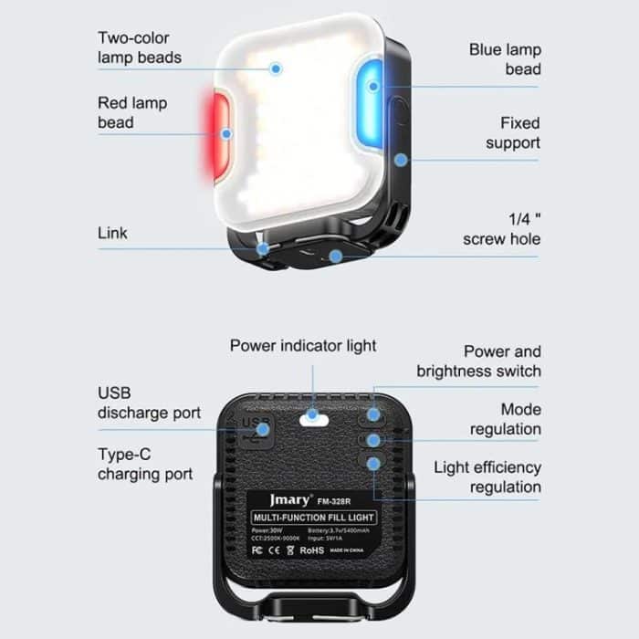 JMARY FM-328R Einstellbare Farbtemperatur Outdoor Camping LED-Licht Tragbares Video-Fülllicht – Bild 10
