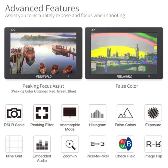 FEELWORLD T7 7-Zoll-IPS 1920 x 1200 HDMI On Camera Field Monitor-Unterstützung 4K-Eingang Ausgang Video-Monitor – Bild 6