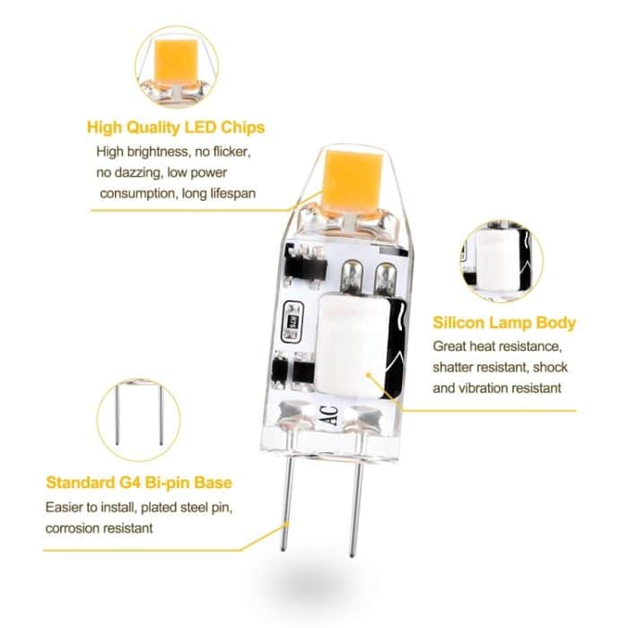 G4 1W 1 LEDs 110LM Glühlampe Kronleuchter Licht Super Bright COB Silikonlampen, AC / DC 10-20V – Bild 2