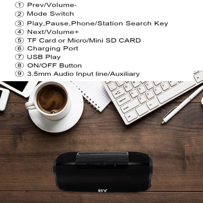 BY Tragbarer Bluetooth-Lautsprecher, wasserdichter kabelloser Lautsprecher, 3D-Stereo-Musik-Surround-Sound-System, Außenlautsprecher, unterstützt TF AUX – Bild 14