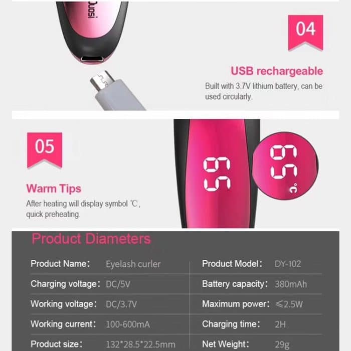 Duosi DY-102 Tragbarer Stift Stil beheizt langlebiges elektrisches Bügeln Wimpernzange USB Wiederaufladbarer elektrischer beheizter Make-up Curling Clip – Bild 10