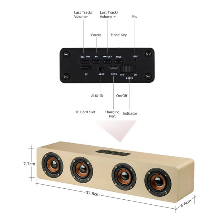 W8 Bluetooth 4.2-Lautsprecher, vier Lautsprecher, Super-Bass-Subwoofer mit Mikrofon, 3,5 mm, unterstützt TF-Karte – Bild 5